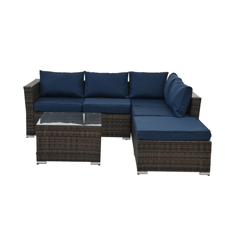 Patio Furniture, Outdoor Furniture, Seasonal PE Wicker Furniture, 4 Set Wicker Furniture With Tempered Glass Coffee Table - Image 8