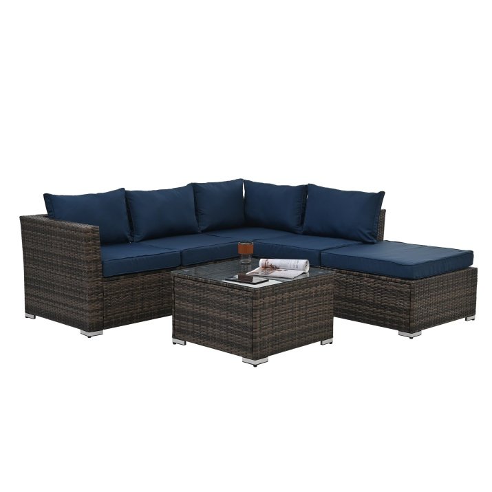 Patio Furniture, Outdoor Furniture, Seasonal PE Wicker Furniture, 4 Set Wicker Furniture With Tempered Glass Coffee Table - Image 9