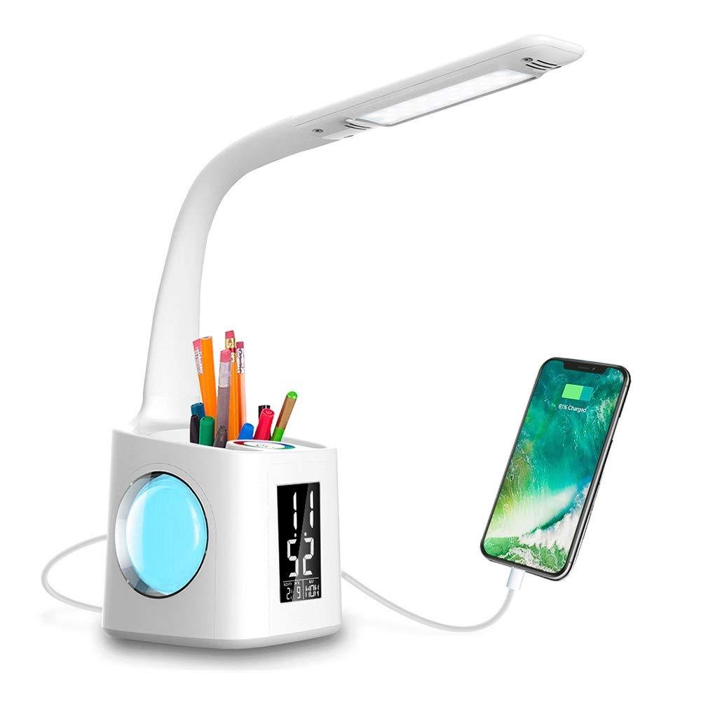 Study LED Desk Lamp USB Charging Port&Screen&Calendar&Colors Night Light Kids Dimmable Table Lamp With Pen Hold - Image 4