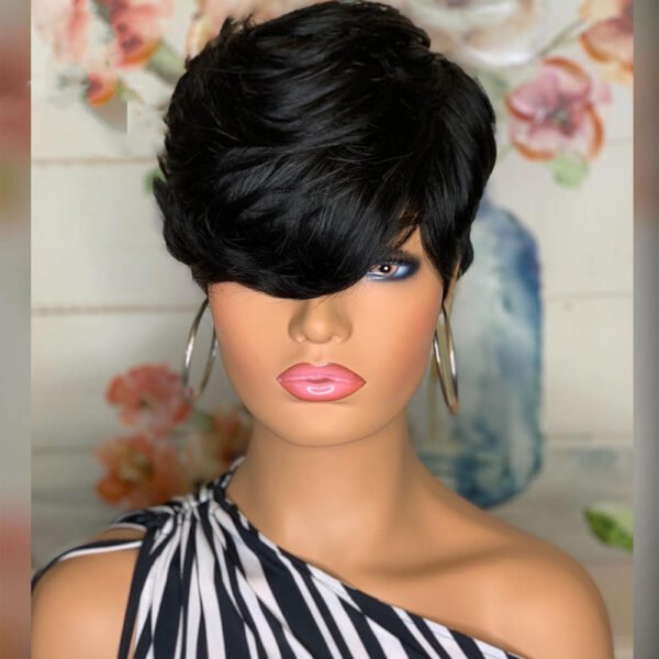 Chemical Fiber Hair, Black Oblique Bangs, Short Hair, Fluffy Short Straight Hair, Short Wig Headgear - Image 5