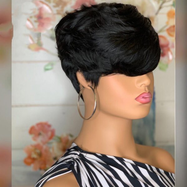 Chemical Fiber Hair, Black Oblique Bangs, Short Hair, Fluffy Short Straight Hair, Short Wig Headgear - Image 3