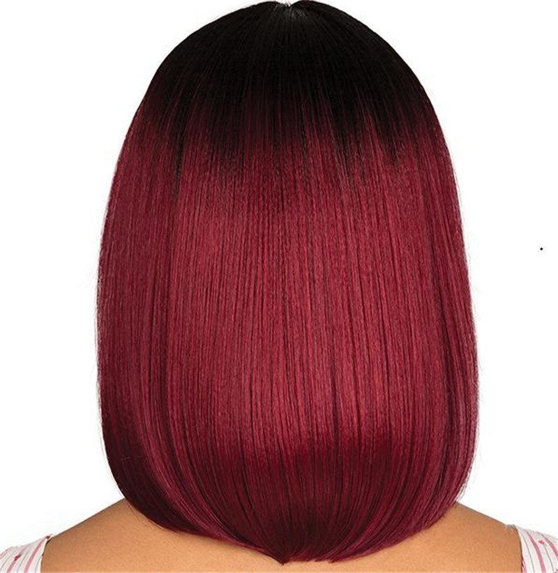 Women's Short Straight Hair, Black Gradient Burgundy Bobo Short Hair - Image 6