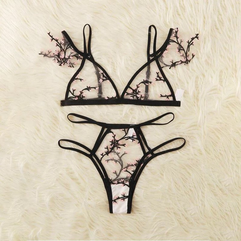 Three-point embroidered perspective bra - Image 2