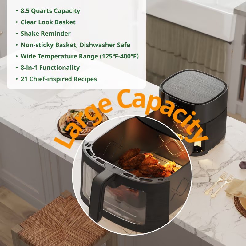 8.5 QT Air Fryer - Large Capacity For Family Gatherings, 8-in-1 Multifunctional Cooker With Touchscreen Control, Easy To Clean & Ideal For Beginners, Health Enthusiasts, Busy Professionals - Image 3