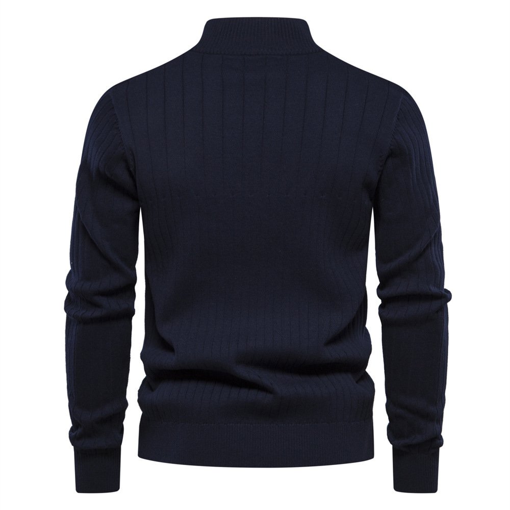 Men's Stand Collar Sweater Fashion Half-zipper Solid Color Striped Knit Sweater High Quality Slim Fit Top Clothing - Image 4