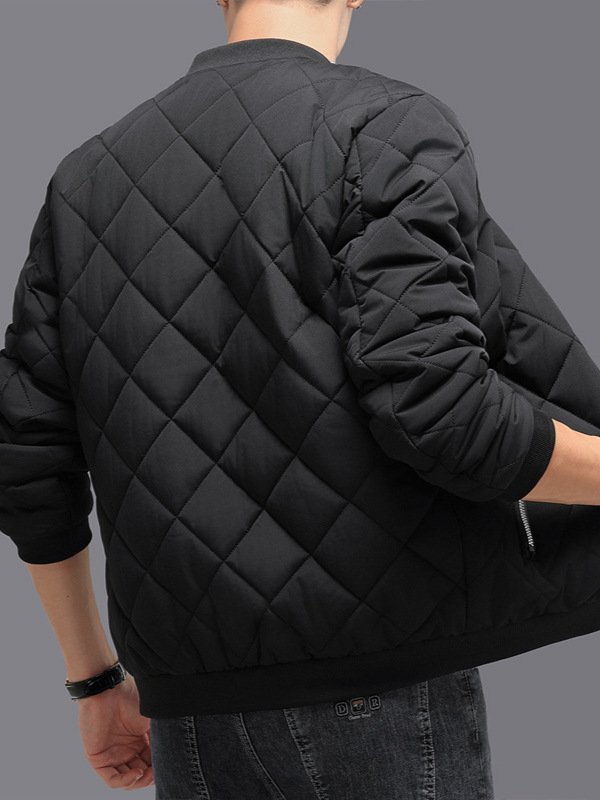 Fashion Rhombic-sewing Design Cotton Coat Winter Warm Thickened Baseball Jacket Casual Solid Color Outwear Clothing For Men - Image 5