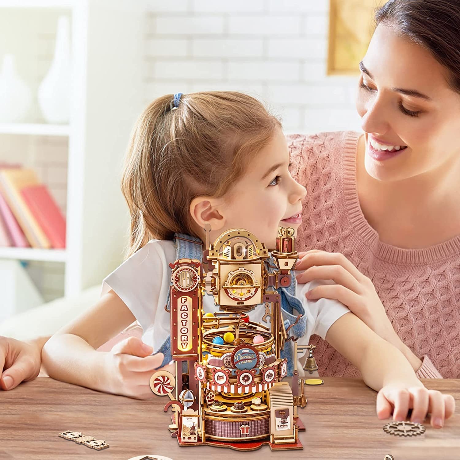 Robotime ROKR Marble Chocolate Factory 3D Wooden Puzzle Games Assembly Model Building Toys For Children Kids Birthday Gift - Image 5