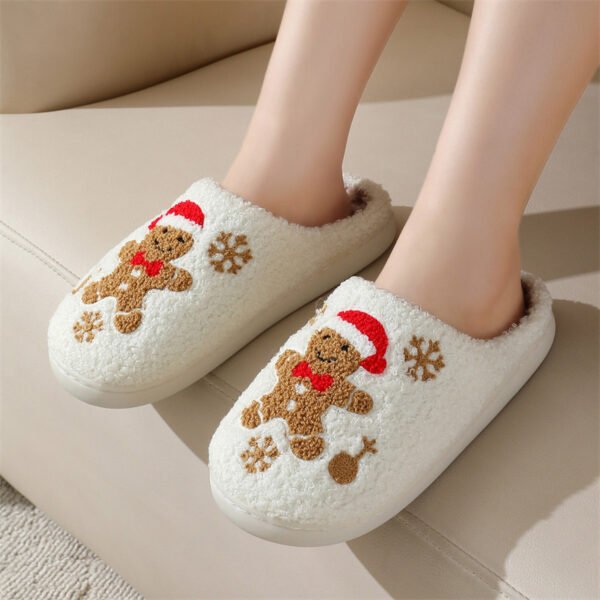 Christmas Snowflake Gingerbread Slippers Winter Indoor Non-slip Floor Bedroom Fuzzy House Shoes For Women Home Slippers - Image 2
