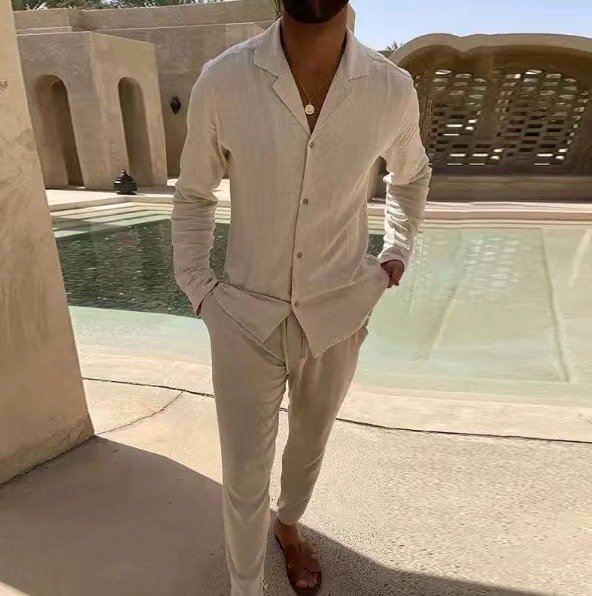 Casual Long-sleeved Suits Fashion Lapel Single-breasted Shirt Top And Slim-fit Trousers Men Clothing - Image 8