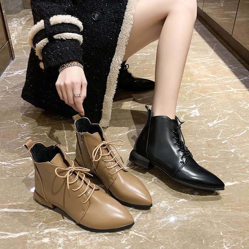 Women's Ankle Boots British Style Thick And Pointed Toe Low Heel Short Boots PU Leather Simple Comfortable - Image 7