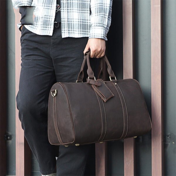 Vintage Distressed Men's Leather Travel Luggage Bag - Image 4