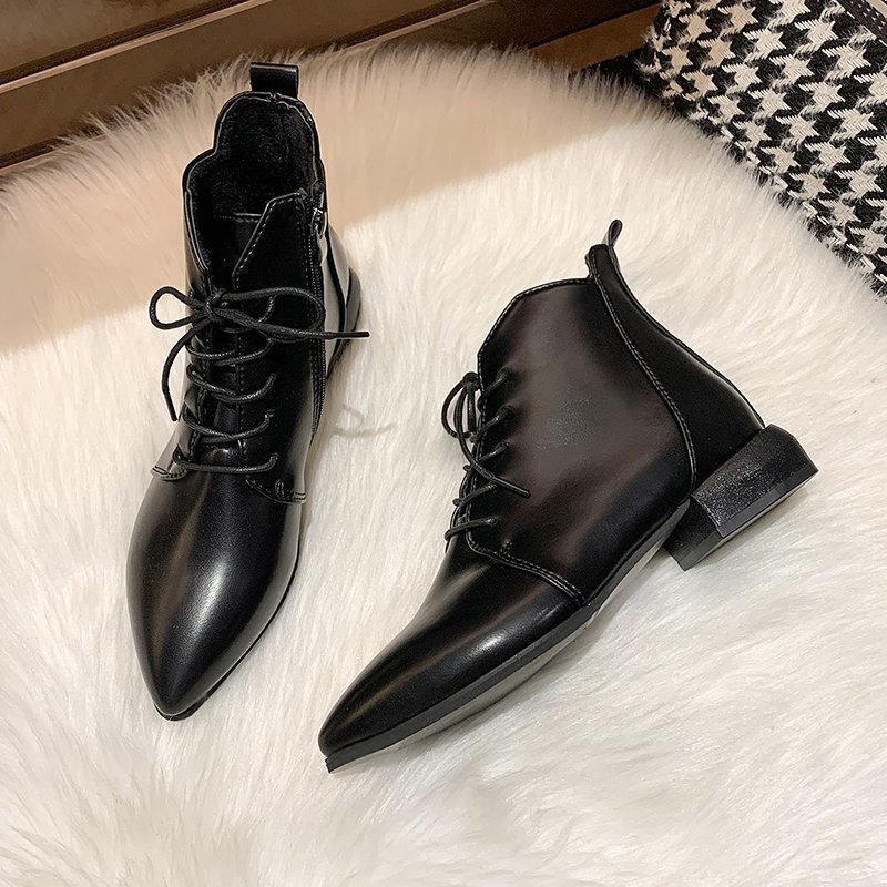 Women's Ankle Boots British Style Thick And Pointed Toe Low Heel Short Boots PU Leather Simple Comfortable - Image 6