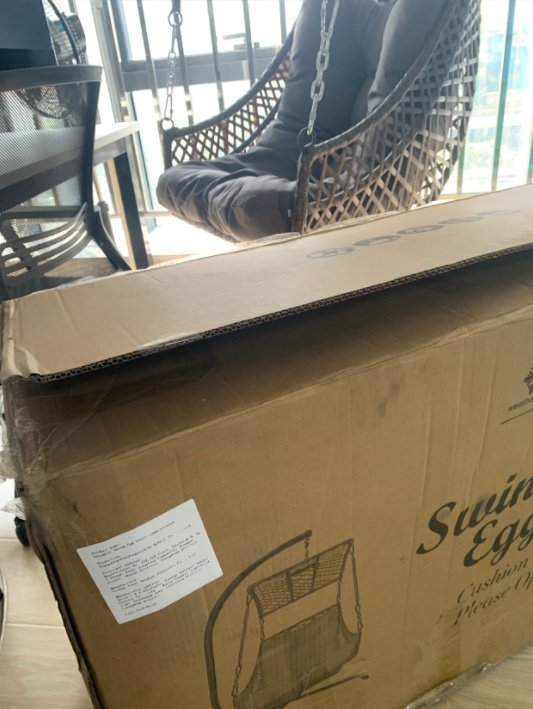 Indoor And Outdoor Swing Egg Chair With Stand, Beige UV Protection Cushion Hanging Chair With Cup Holder - Image 2