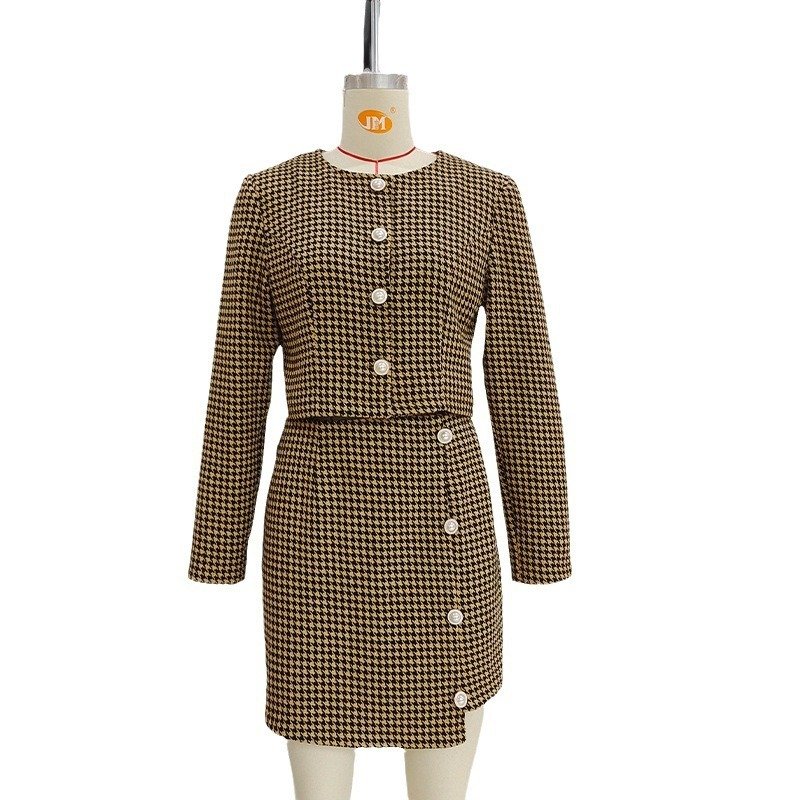 Commuter Plaid Jacket Mid-length Dress Set - Image 5