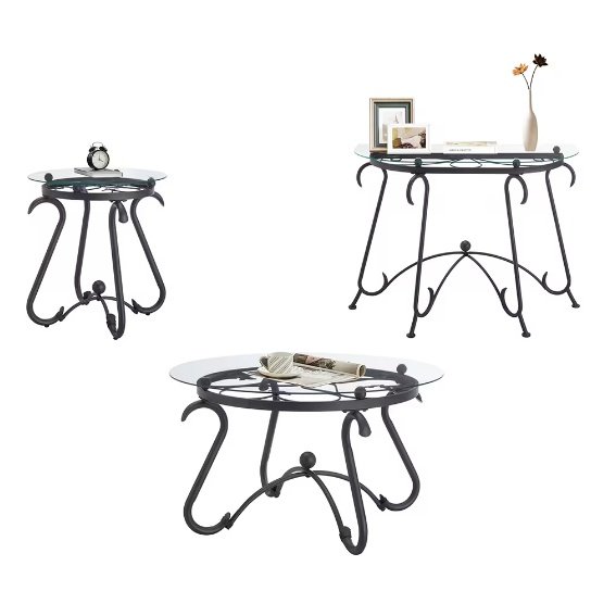 2 Piece Tempered Glass Finished Coffee Table Set With Decorative Coffee Table Round End Side Table - Image 9