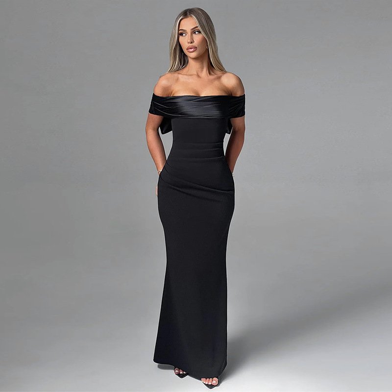 Elegant Slim-fit Bow Off-shoulder Dress For Women - Image 4