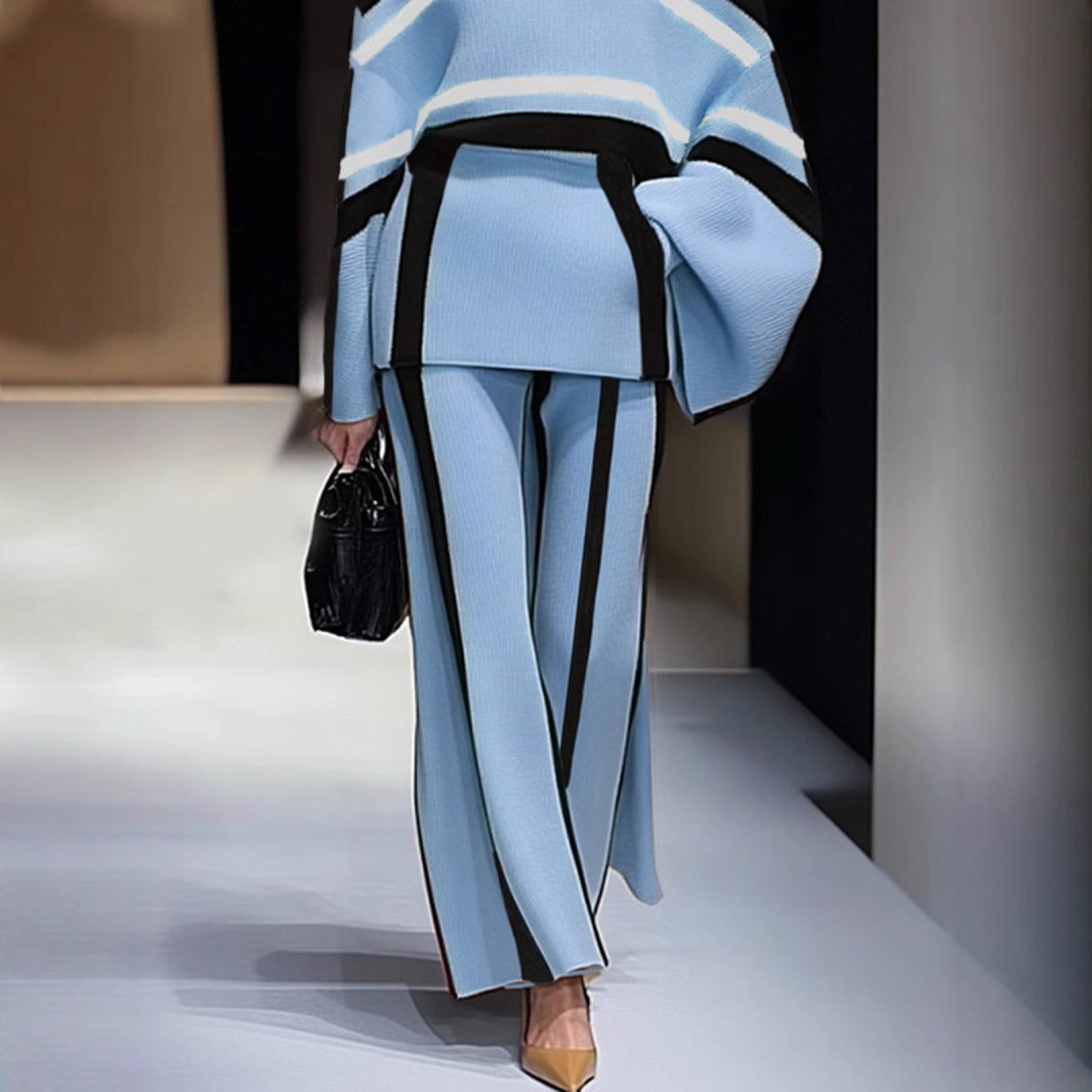 Color-block Crew Neck Women's Pullover Pants Fashion - Image 5