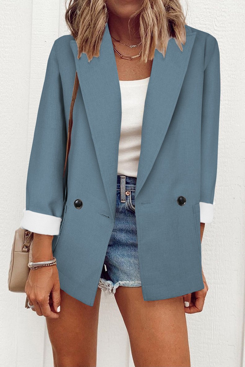 Casual Solid Color Suit Collar Long Sleeve Loose Coat - Image 3