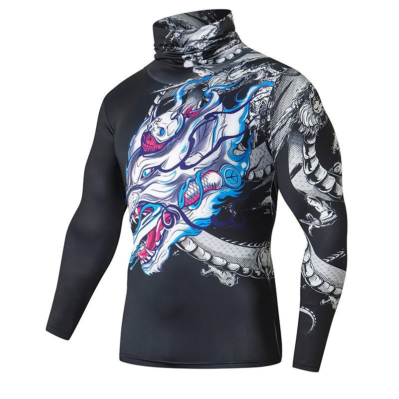Men Casual 3D T Shirt Fitness Compression Shirts With Mask - Image 3