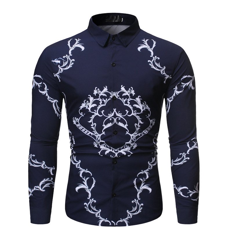 New Mens Long Sleeve Shirts Slim Fit Casual Shirt For Men Flower Shirt - Image 4