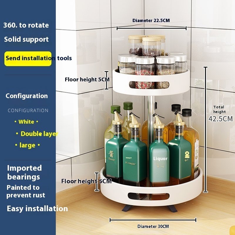 Kitchen Double-layer Rotating Seasoning Product Storage Rack - Image 10