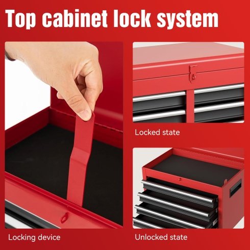 Tool Chest, 5-Drawer Rolling Tool Storage Cabinet With Detachable Top Tool Box, Liner, Universal Lockable Wheels, Adjustable Shelf, Locking Mechanism, Metal Tool Cart For Garage Workshop - Image 5