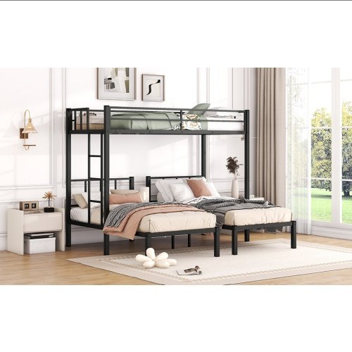 Twin Over Twin Twin Bunk Beds For 3, Twin XL Over Twin Twin Bunk Bed Metal Triple Bunk Bed, Black - Image 5