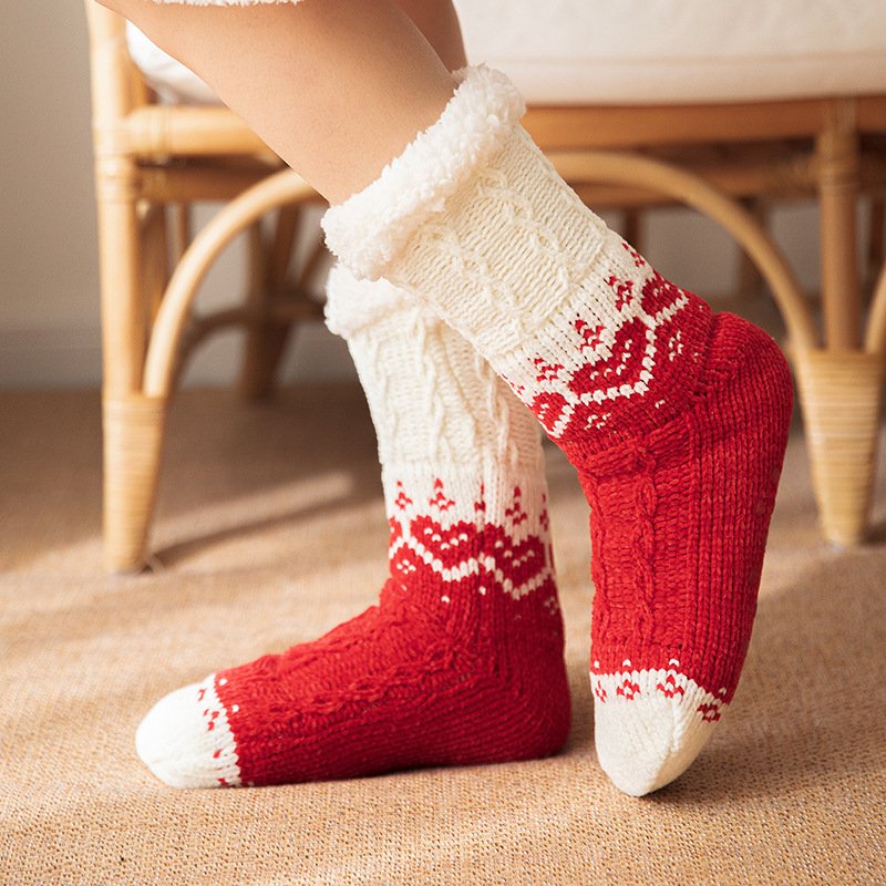 Love Knitted Plush Floor Socks Winter Warm Non-slip Carpet Socks Christmas Home Women - Image 2