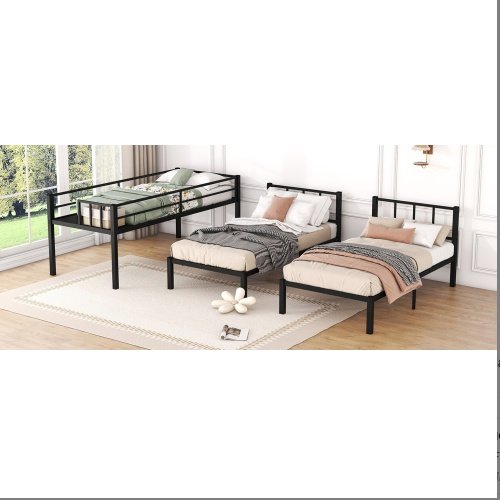 Twin Over Twin Twin Bunk Beds For 3, Twin XL Over Twin Twin Bunk Bed Metal Triple Bunk Bed, Black - Image 3