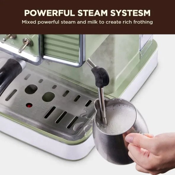 15 Bar Espresso Coffee Machine With Milk Frother Steam Wand, 1350W Professional Coffee Maker, 54 Oz Removable Water Tank Espresso Maker Cappuccino, Latte, Machiato, Green, For Home Barista - Image 8