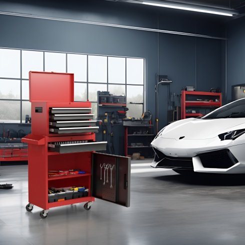 Tool Chest, 5-Drawer Rolling Tool Storage Cabinet With Detachable Top Tool Box, Liner, Universal Lockable Wheels, Adjustable Shelf, Locking Mechanism, Metal Tool Cart For Garage Workshop - Image 2