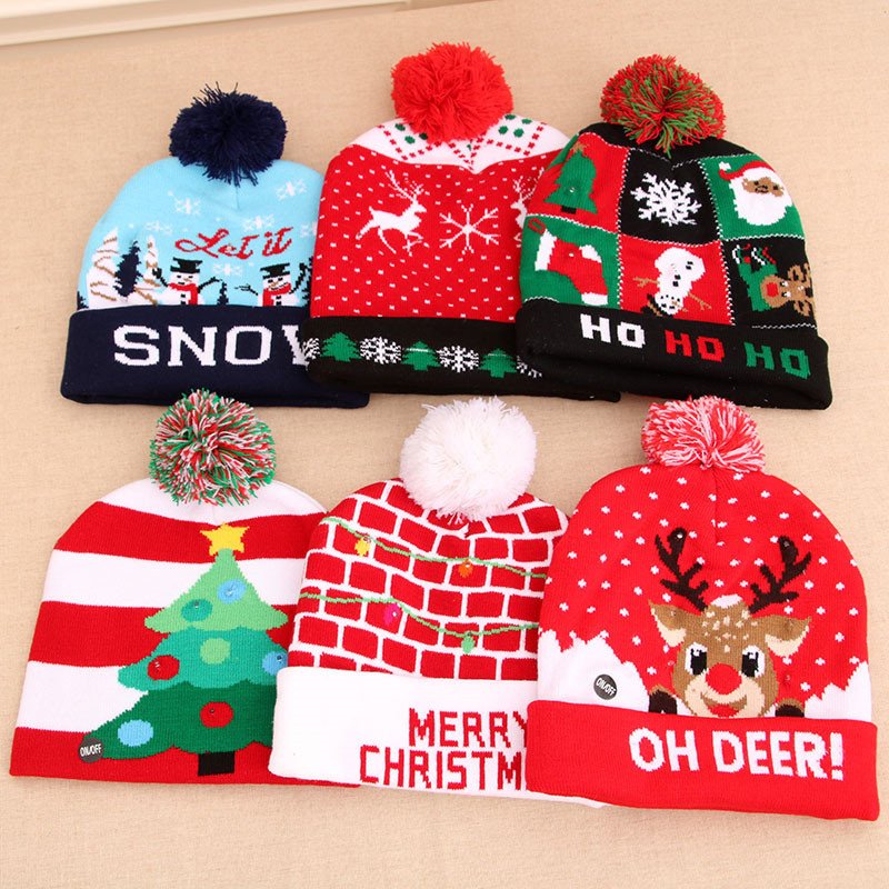 LED Christmas Hat Sweater Knitted Beanie Christmas Light Up Knitted Hat Christmas Gift Kids Xmas New Year Decorations - Image 6