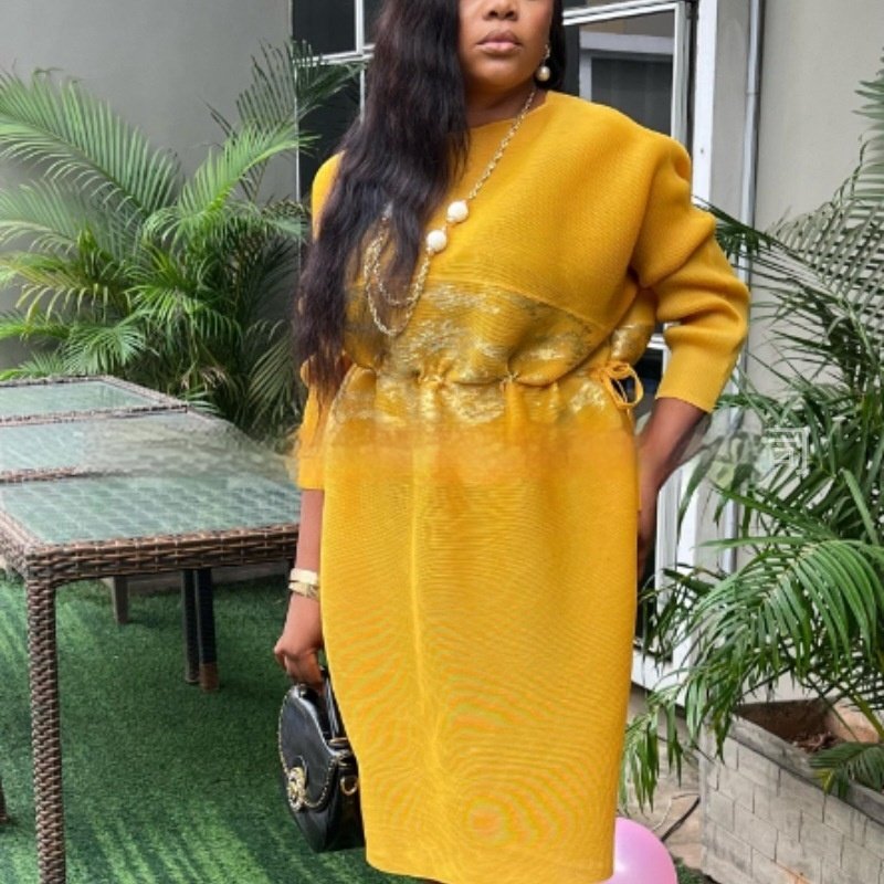 Sanzhai Pleated Plus Size Summer Fashionable Stylish Round Neck Long Sleeve Loose Long Dress - Image 10