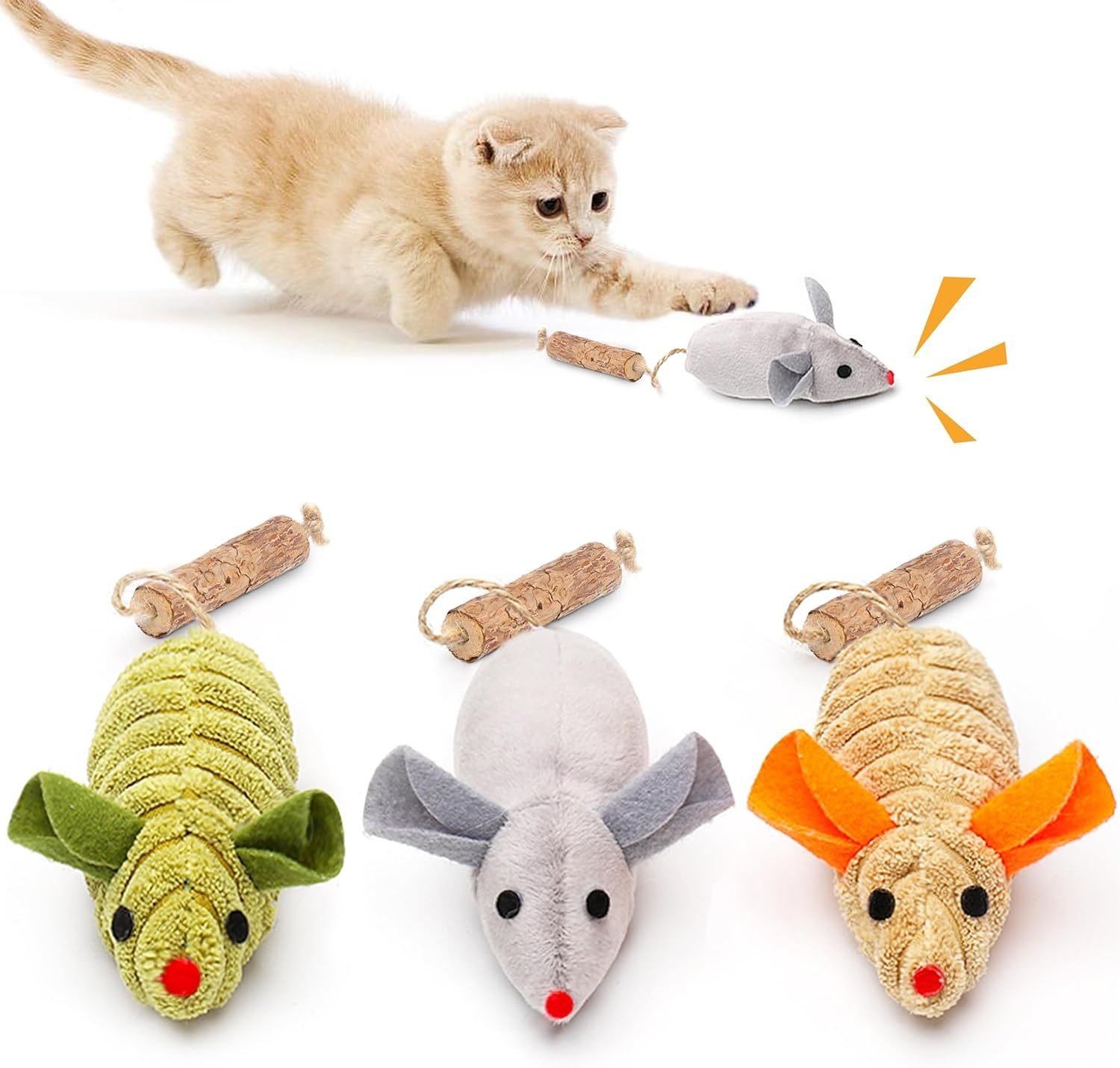Potaroma Cat Toys Squeak Mice Interactive Catnip Silvervine Animals Toys For Indoor Kittens Cat Nip Chirping Toy Cat Chew Exercise Toy For All Breeds And Species