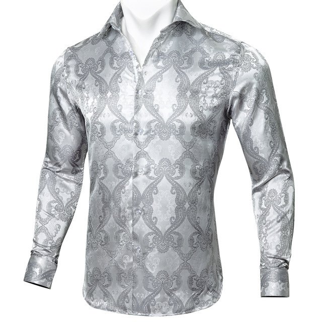 Barry.Wang Teal Paisley Floral Silk Shirts Men Autumn Long Sleeve Casual Flower Shirts For Men Designer Fit Dress Shirt BCY-05 - Image 10