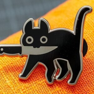 Cowboy Badge Black Kitten Holding A Knife Badge