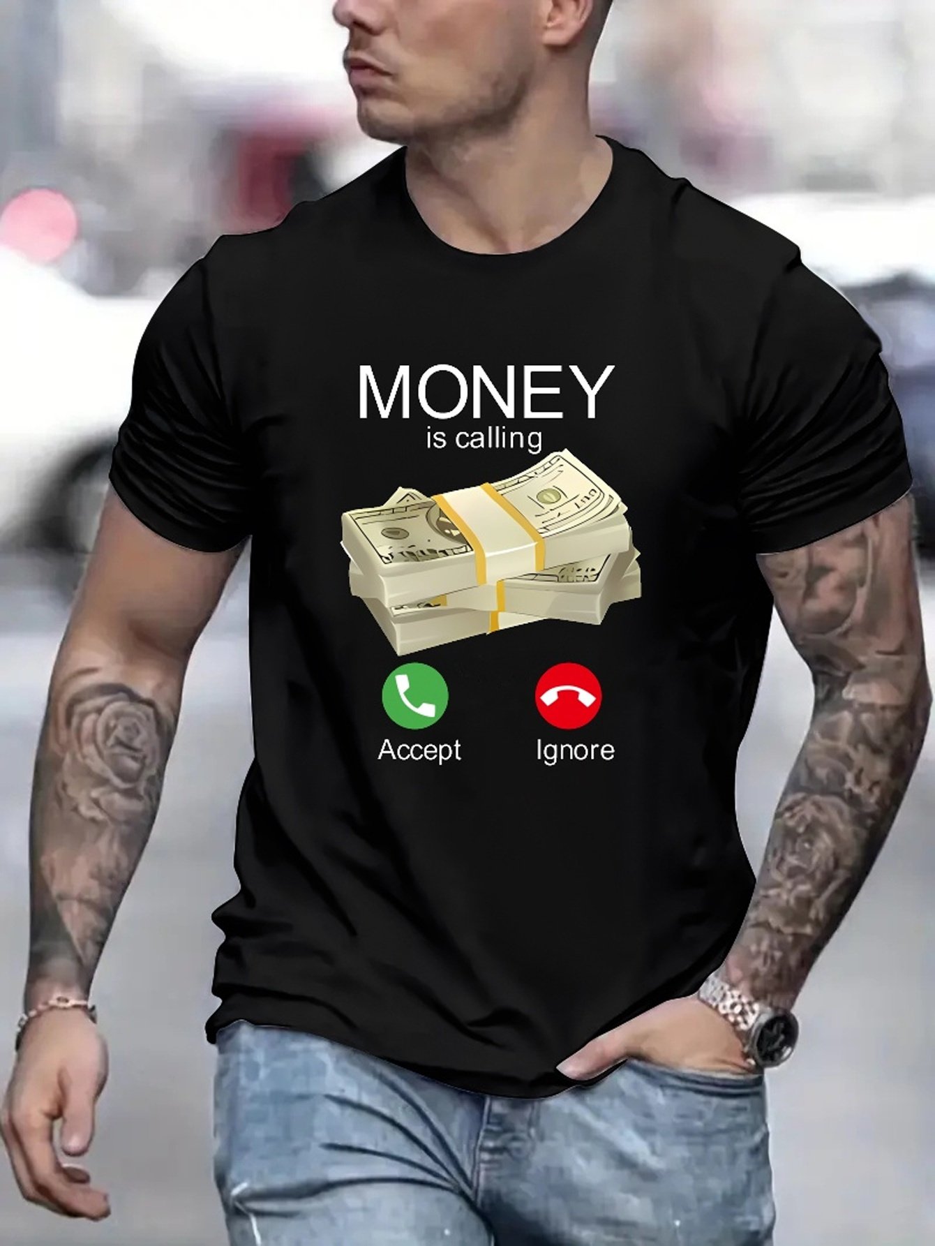 Money Is Summoning Printed T-shirts, Men's T-shirts, Summer Casual Short Sleeved T-shirts - Image 3