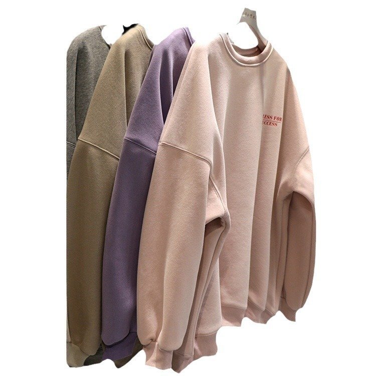 Fleece-lined Thick Lazy Round Neck Loose Sweatshirt Women - Image 7