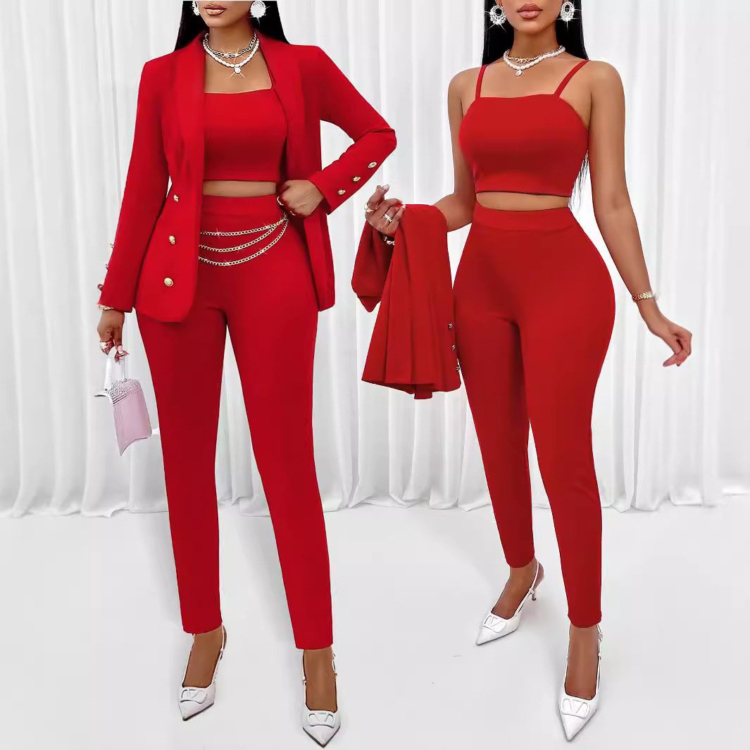 Women's Temu Fall Winter Fashion Long Sleeve Small Suit Outfit Three-piece Suit - Image 3