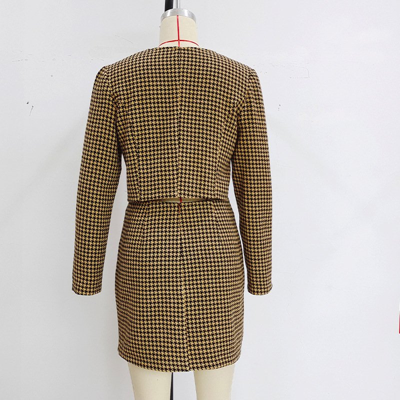 Commuter Plaid Jacket Mid-length Dress Set - Image 4