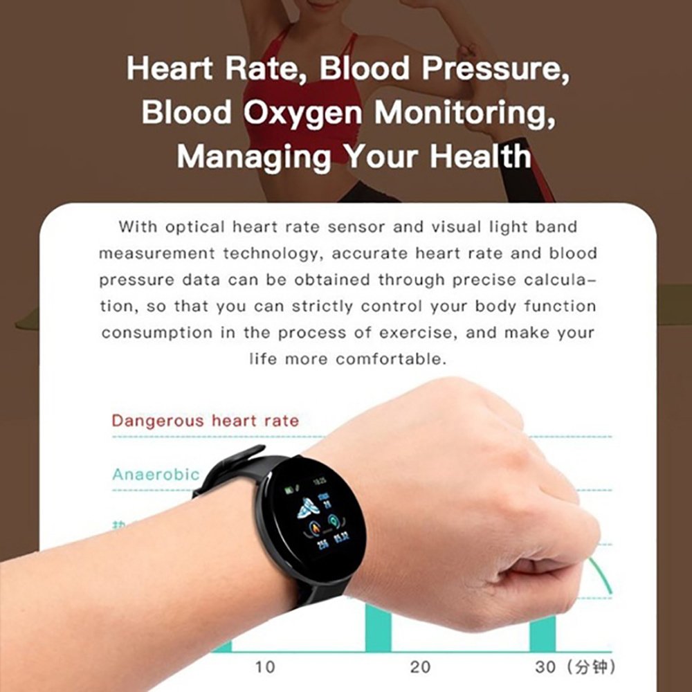 D18 Bluetooth Smart Watch, Men Women Blood Pressure Heart Rate Monitor Smart Watch, Pedometer Sport Tracker Smart Band For Android IOS - Image 3