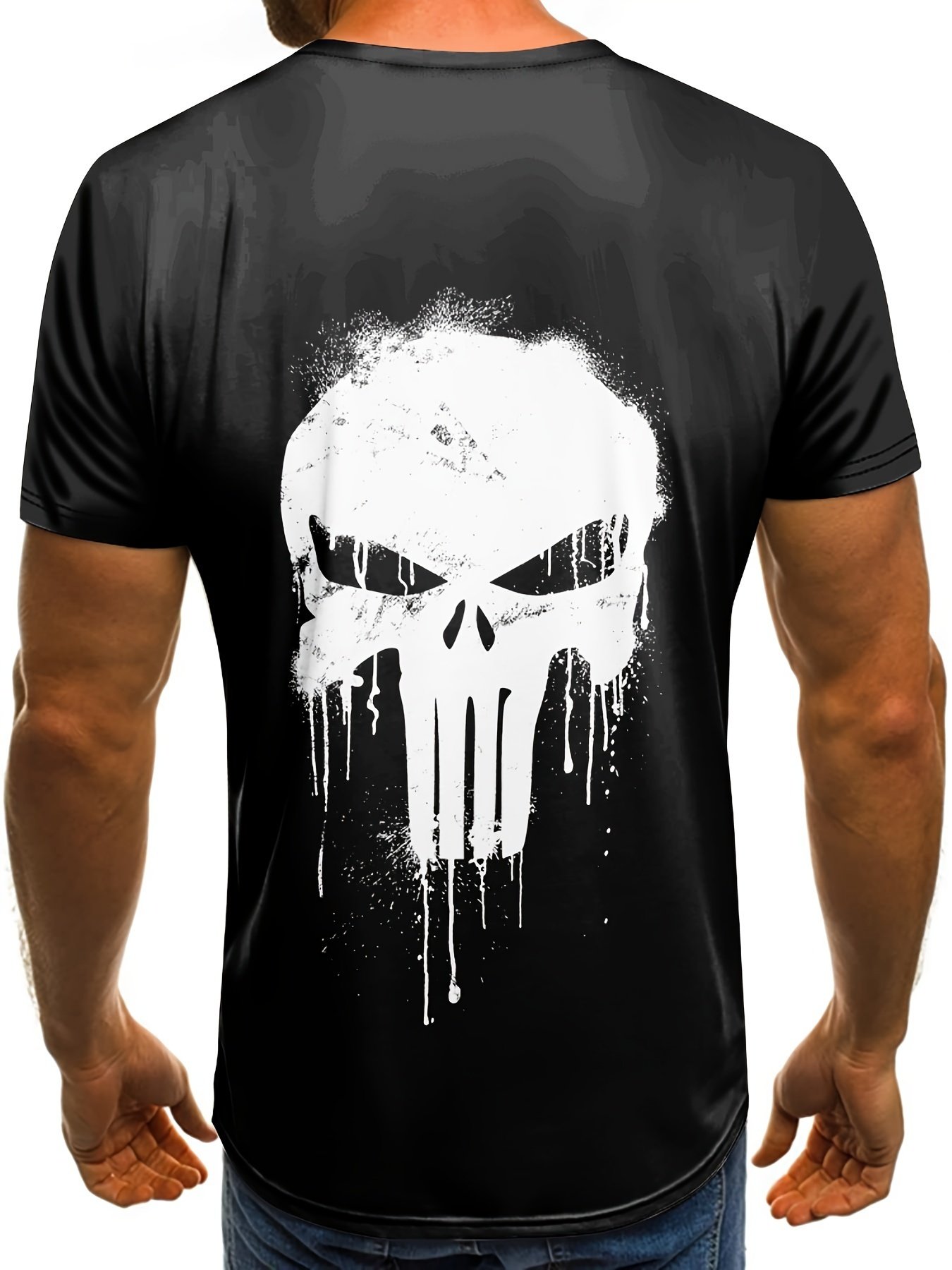 Men's Skull Print T-shirt, Casual Short Sleeved Round Neck T-shirt, Outdoor Men's Clothing - Image 5
