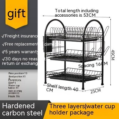 Multi-layer Floor Draining Bowl Rack Kitchen Shelf Countertop Dish Storage Knife And Fork Cabinet Dish Rack Storage Product - Image 8