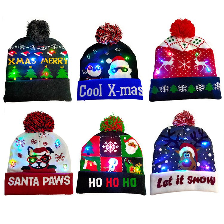 LED Christmas Hat Sweater Knitted Beanie Christmas Light Up Knitted Hat Christmas Gift Kids Xmas New Year Decorations - Image 8