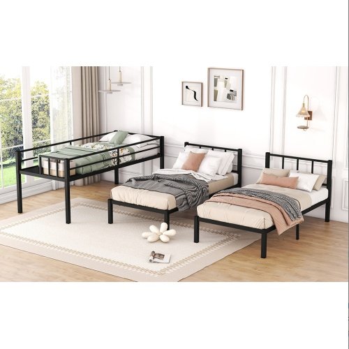 Twin Over Twin Twin Bunk Beds For 3, Twin XL Over Twin Twin Bunk Bed Metal Triple Bunk Bed, Black - Image 6