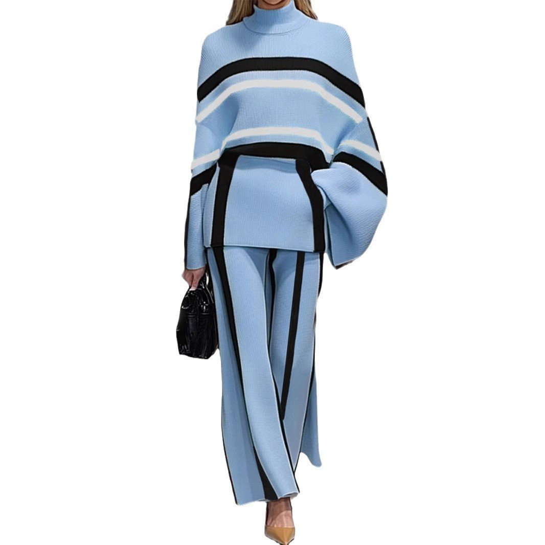 Color-block Crew Neck Women's Pullover Pants Fashion - Image 6