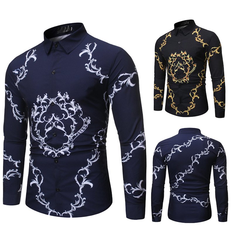 New Mens Long Sleeve Shirts Slim Fit Casual Shirt For Men Flower Shirt - Image 3