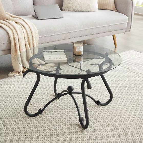 2 Piece Tempered Glass Finished Coffee Table Set With Decorative Coffee Table Round End Side Table - Image 8