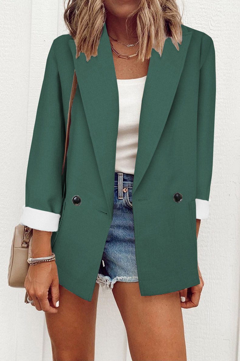 Casual Solid Color Suit Collar Long Sleeve Loose Coat - Image 2