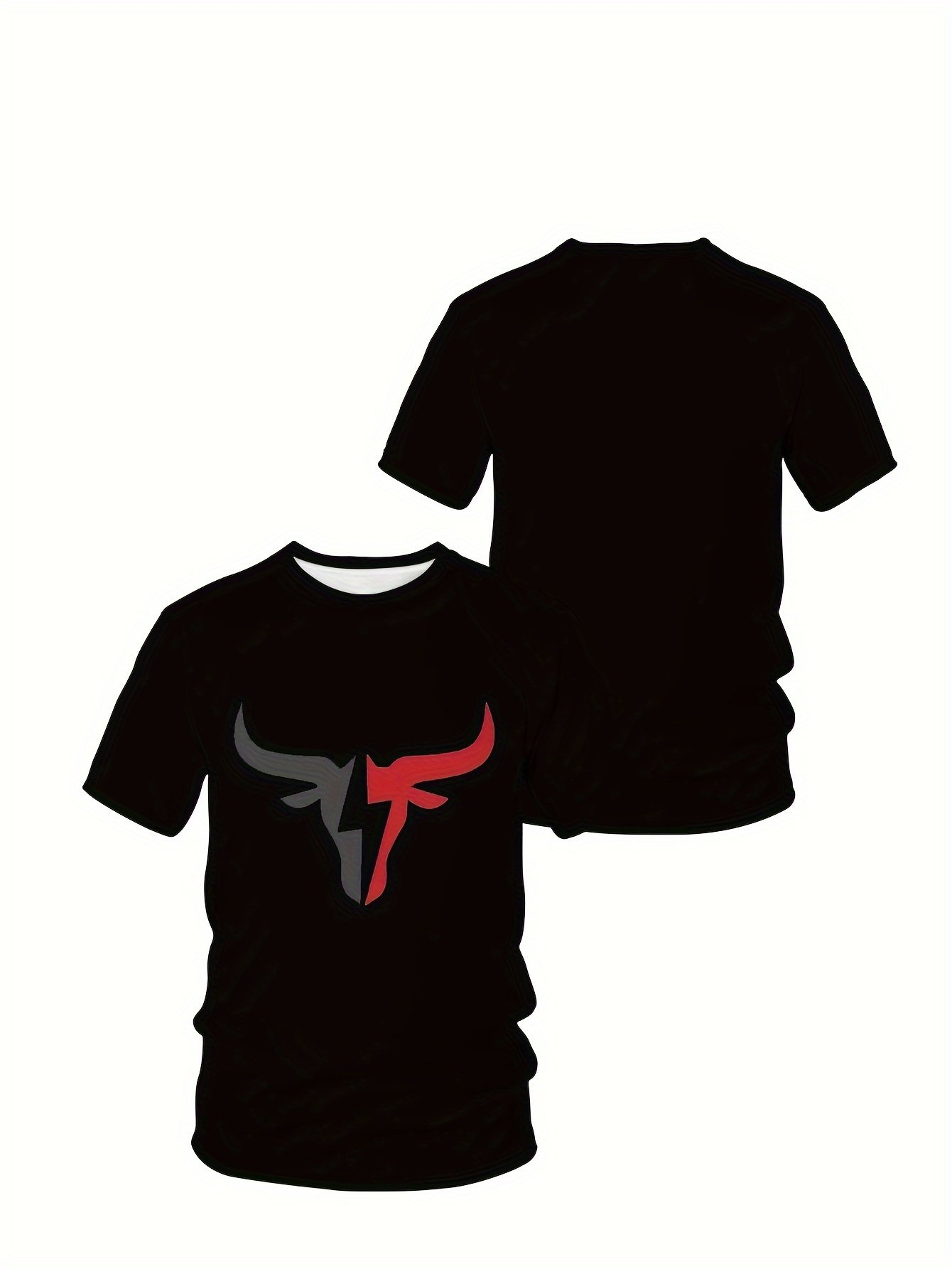 Men's Bull Pattern Printed T-shirt, Casual Short Sleeve Round Neck T-shirt, Summer Outdoor Men's Wear - Image 4
